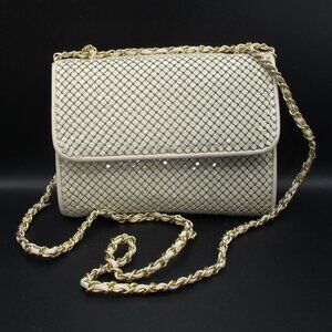 Vintage Whiting and Davis ivory metal clutch with braided leather and gold chain